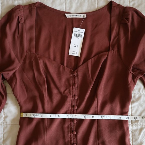 Abercrombie Brown Sweetheart Neckline Button Blouse with Long Sleeves NWT - Picture 4 of 11